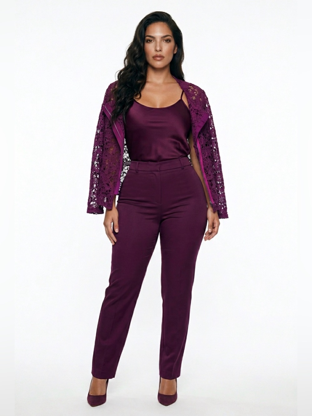 Kate & Mallory crochet lace zipper jacket plum purple 1xl